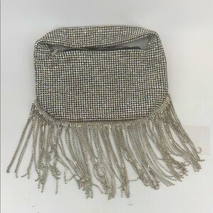 CRISTAL STONE Silver Fringe Evening Bag